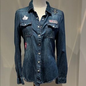 Denim Button-Up western Shirt with Patches